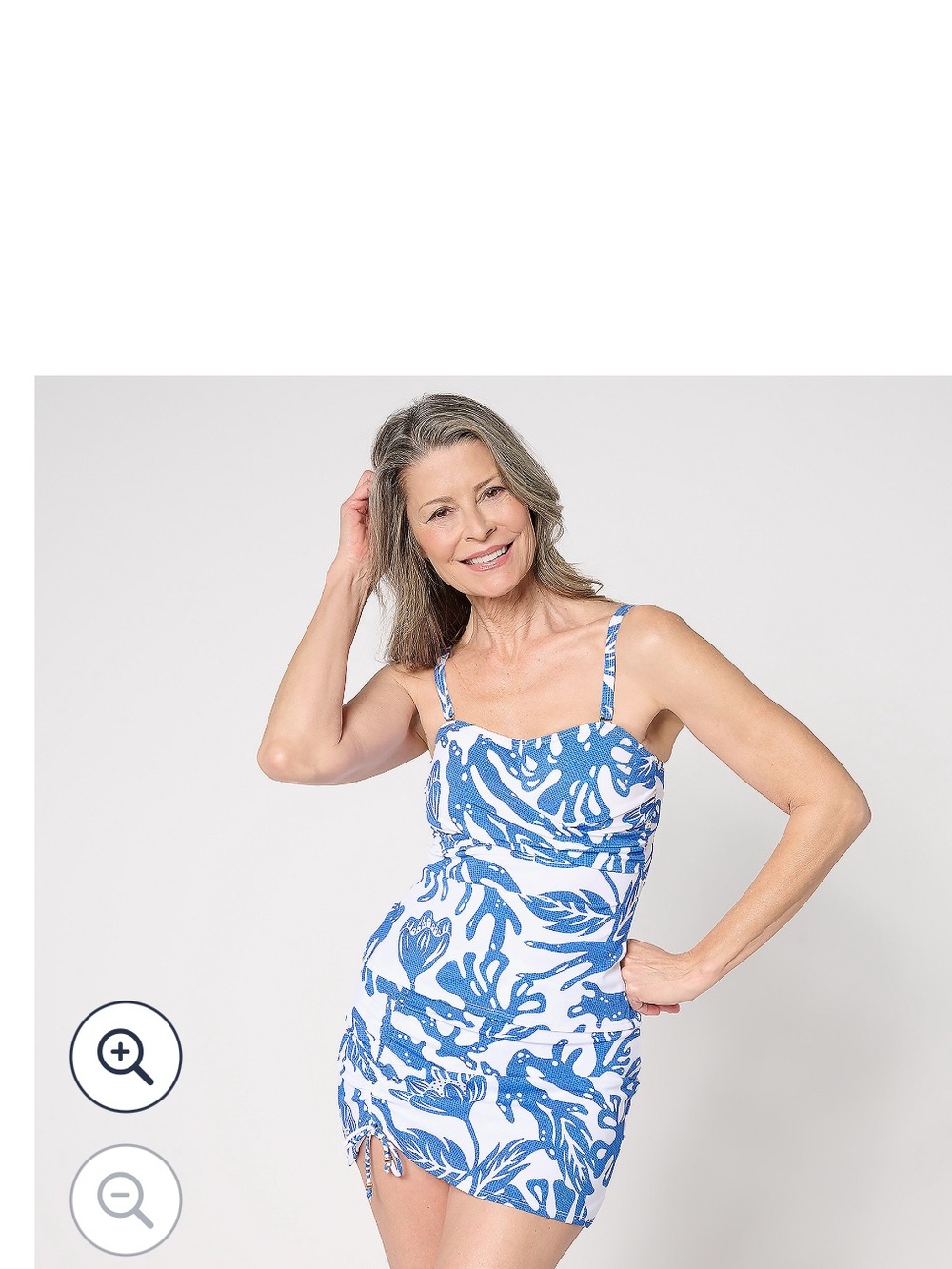 Susan Graver Blue and White Floral Tank Mini Dress - Size 16